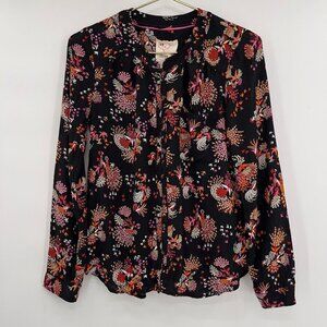 Anthropologie Conversations Floral Long Sleeve Button Front Top 4 Women's